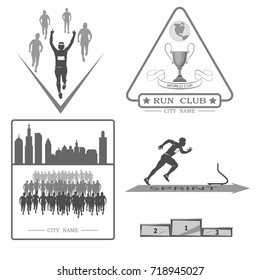 a set of emblems, shortcuts and icons for the design of the sport. there is a marathon, a sprint, a mass race. White background .
