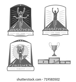 a set of emblems, shortcuts and icons for the design of marathon, a sprint, a mass race. White background .

