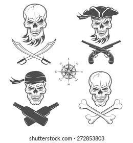 A set of emblems of skulls on the pirate theme.