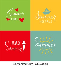 Set of emblems with summer lettering and symbols