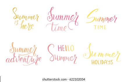 Set of emblems with summer lettering and symbols