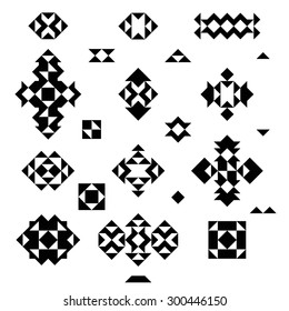 Set of emblems from triangles. Tribal logos. Isolated on white background. Ethnic motif. Vector eps 10.