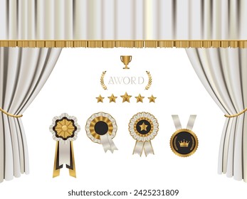 Conjunto de emblemas con fondo de cortina de escenario blanco