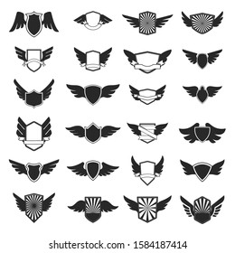 Set of emblems with wings. Design element for logo, label, emblem, sign, badge. Vector illustration