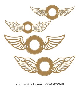 Set of the emblems with wings in gold style isolated on white background. Design element for logo, label, emblem, sign, badge. Vector illustration.