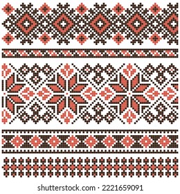 set of embroidered borders with floral elements