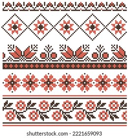 set of embroidered borders with floral elements