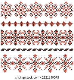 set of embroidered borders with floral elements