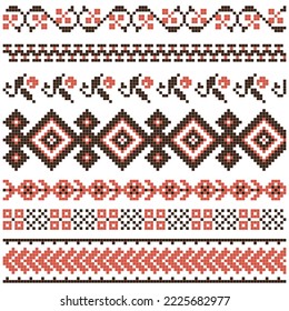set of embroidered borders with floral elements