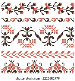 set of embroidered borders with floral elements