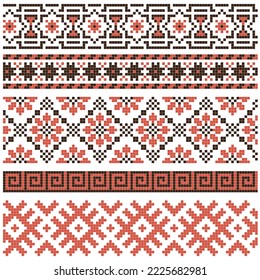 set of embroidered borders with floral elements
