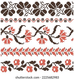 set of embroidered borders with floral elements