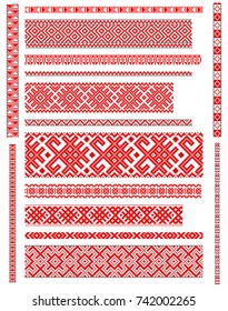 Set Of Embroidered Goods Like Handmade Cross-stitch Ethnic Ukraine Pattern. Ukrainian National Ornament Decoration
