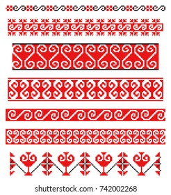 conjunto de bienes bordados como el patrón de la etnia ucraniana de punto cruzado hecho a mano. Decoración de ornamento nacional de Ucrania