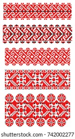 set of embroidered goods like handmade cross-stitch ethnic Ukraine pattern. Ukrainian national ornament decoration