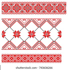 set of embroidered goods like handmade cross-stitch ethnic Ukraine pattern. Ukrainian national ornament decoration