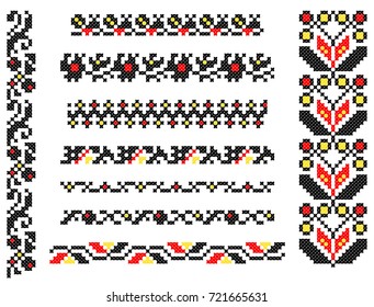 set of embroidered goods like old handmade cross-stitch ethnic Ukraine pattern