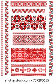 set of embroidered goods like old handmade cross-stitch ethnic Ukraine pattern