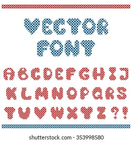 Set of embroidered letters. Vector alphabet for design