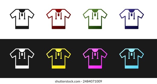 Set Embroidered shirt icon isolated on black and white background. National ukrainian clothing.  Vector