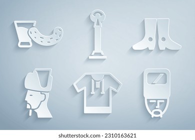 Set Embroidered shirt, Ukrainian footwear, cossack, Monument of Independence and Glass with vodka icon. Vector