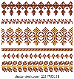 set of embroidery border patterns, brown orange yellow colors