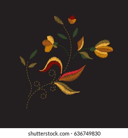 Set of embroidery colorful floral boards for decoration in vintage style. Fashion trend of textile for ladies.