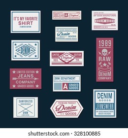 Set of embroidery denim typography, t-shirt graphics, vectors