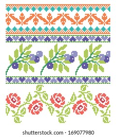 set of embroidery elegance flower borders
