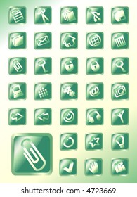 set of emerald glass vector button icons