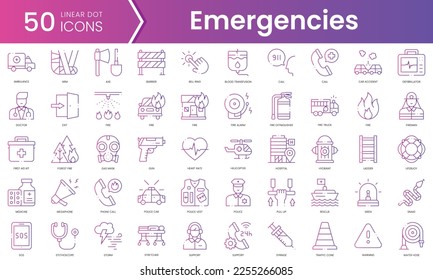 Set of emergencies icons. Gradient style icon bundle. Vector Illustration