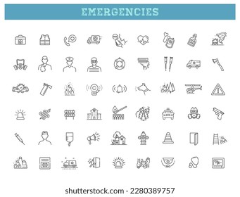 Set of emergencies icons. Line art style icons bundle. vector illustration