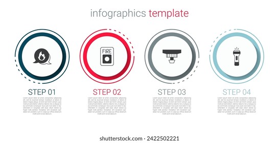 Set Emergency call, Fire alarm system, Smoke and Flashlight. Business infographic template. Vector