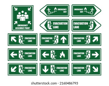 conjunto de signos de salida de emergencia y vía de evacuación