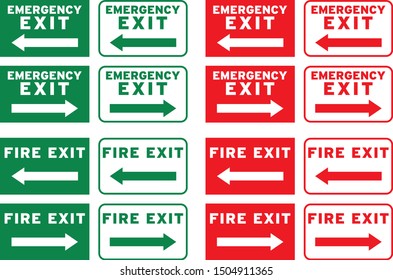Set of emergency exit Sign
