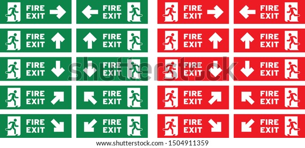 Set Emergency Exit Sign Stock Vector (Royalty Free) 1504911359 ...