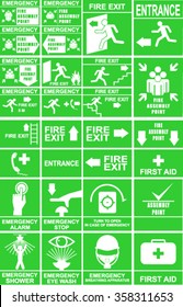 Set of emergency exit signs, vector