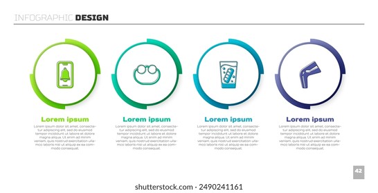 Set Emergency phone call, Eyeglasses, False jaw in and Bone pain. Business infographic template. Vector