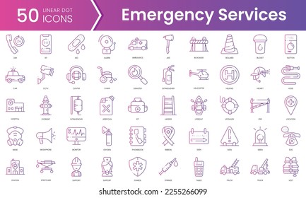 Conjunto de iconos de servicios de emergencia. Conjunto de iconos de estilo de degradado. Ilustración vectorial