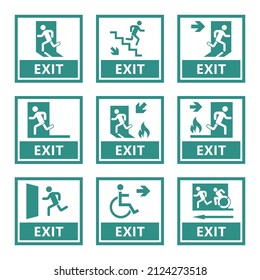 set of emergensy exit signs, fire exit labels