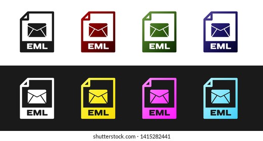 Set EML file document icon. Download eml button icon isolated on black and white background. EML file symbol. Vector Illustration