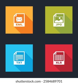 Set EML file document, JPG, TXT and XLS icon. Vector