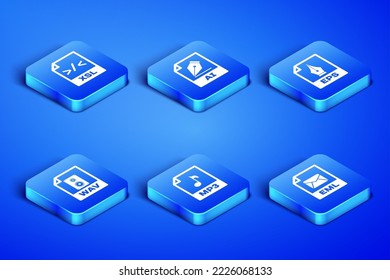 Set EML file document, XSL, MP3, WAV, AI and EPS icon. Vector