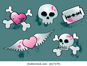 Set of emo design elements. CMYK, global colors.