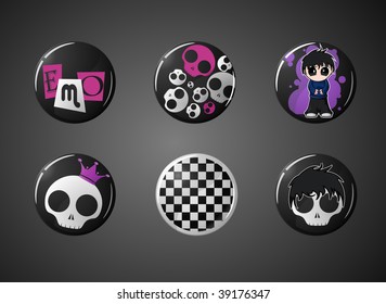 set of emo music fashion badges