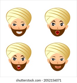 set emoji of bearded men that wearing gold turbans with funny expression