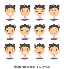 Set of emoji character. Cartoon style emotion icons. Isolated gothic girl avatars with different facial expressions. Flat illustration caucasian women's emotional faces. Hand drawn vector emoticon