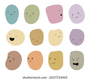 Set of emoji collection. different cute expression with neutral color. expressive facial flat vector emojis isolated on background