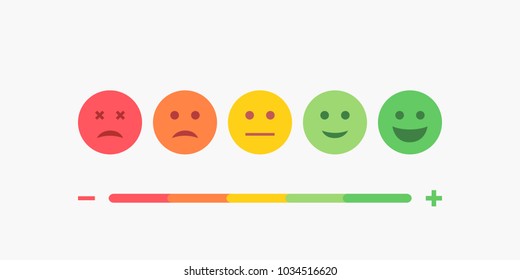 Set of Emoji Colored Flat Icons. Vector Set of Emoticons. Sad and Happy Mood Icons. Vote Scale Symbol Set. - Shutterstock ID 1034516620