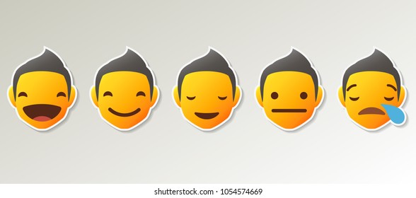 Set of Emoji Colored Flat Icons. Vector Set of Emoticons. Sad and Happy Mood Icons. Social smile expression collection
